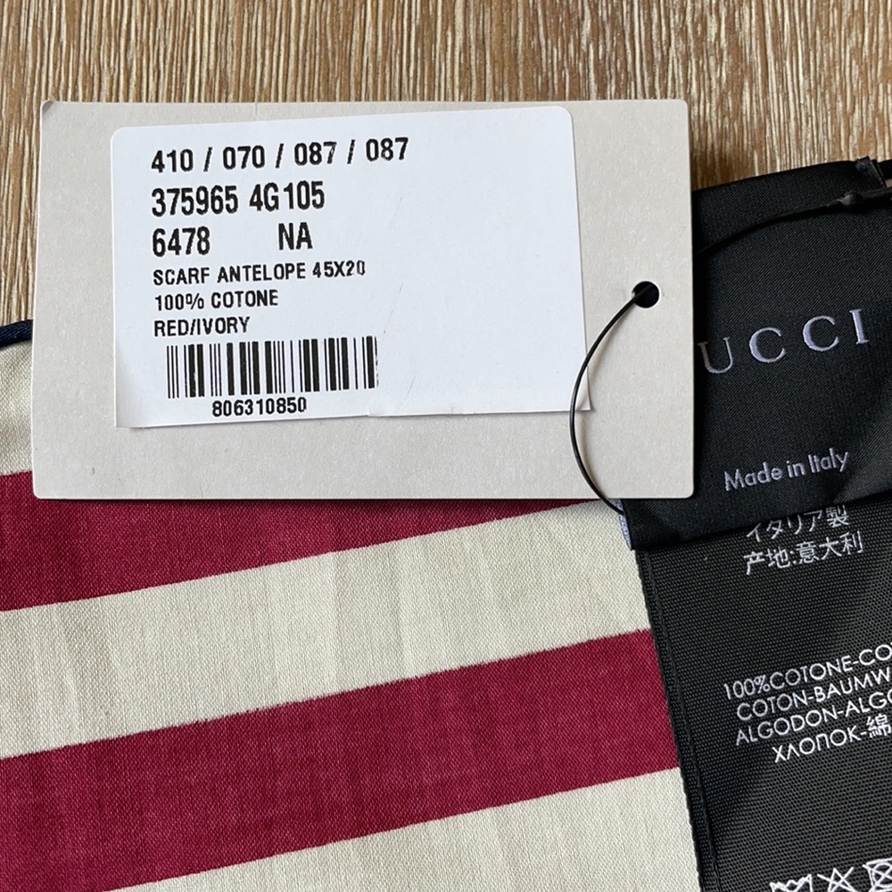 Gucci Scarf Antelope 45x20 100% Cotton Red/Ivory - Picture 5 of 7